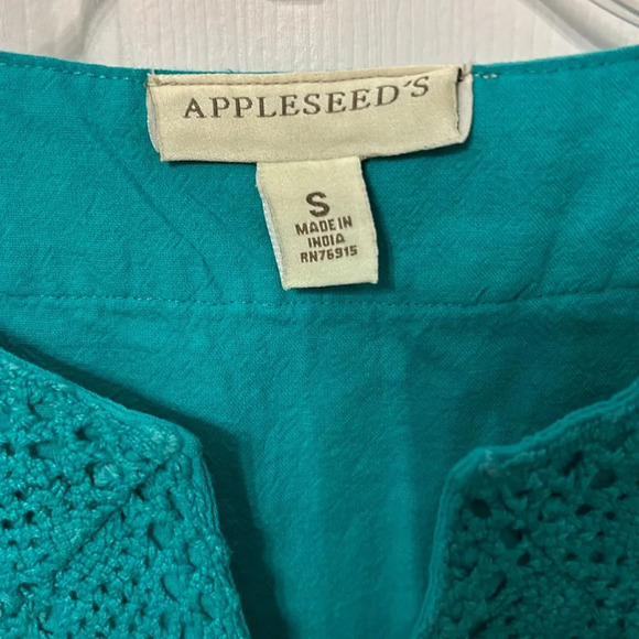 Appleseeds Women’s (S) Turquoise Green Lace Trim Tunic Easy Breezy 3 Qtr Sleeve - Picture 2 of 7